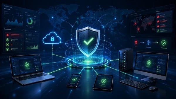 Managed EDR security dashboard monitoring endpoint threats and ransomware activity