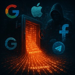 Visual warning about the 2025 password breach exposing 16 billion credentials