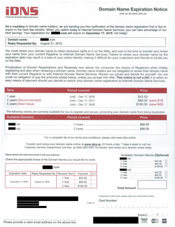 IDNS Domain Registrar Scam